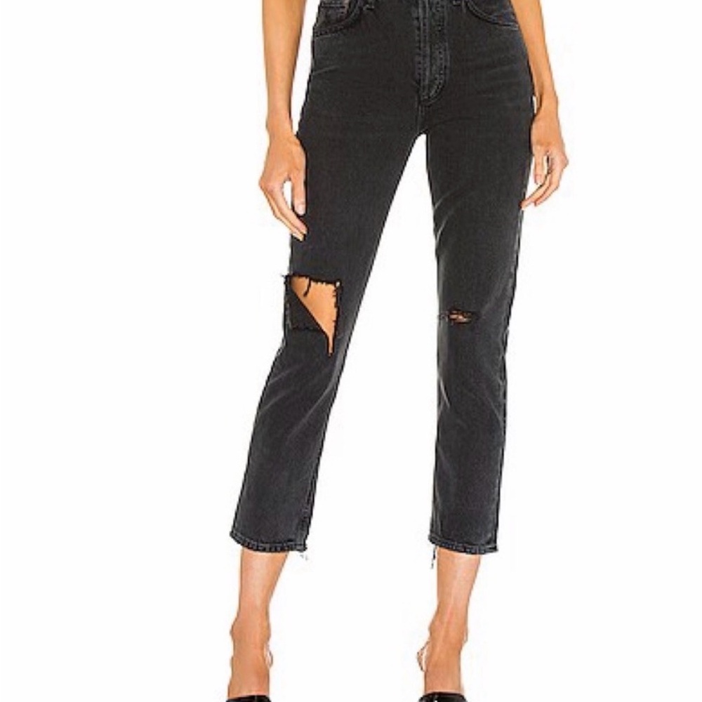 AGOLDE Riley Crop Distressed in Black